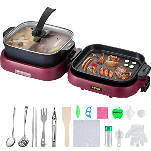 VEVOR 2 in 1 Elektrischer Hot Pot Grill, 2100 W Multifunktionale BBQ Hot Pot Klappbar, Korean Barbecue 3,6 L Hot Pot, 70 x 29 x 25,5 cm Grill für Einfache Reinigung, 8 Personen, Elektropfanne von VEVOR