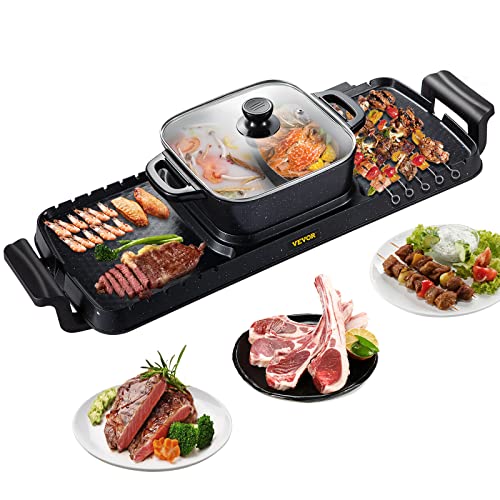 VEVOR 2 in 1 Elektrischer Hot Pot Grill, 800W+1600W Multifunktionale BBQ Hot Pot, Korean Barbecue Hot Pot Aluminiumguss, Löffel, Handschuhe, Lebensmittelclip, Besteckset, Multifunctional Antihaft von VEVOR