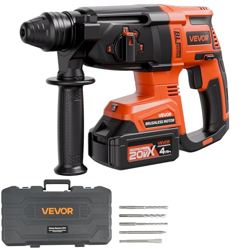 VEVOR 20 V bürstenloser Akku-Bohrhammer kabellos, Lithium-Ionen 26 mm Bohrhammer, SDS-Plus Elektro-Leichtbausatz mit Akku & Ladegerät & Tragekoffer, 4 Funktionen 1200 U/min 5300 BPM VEVOR 20 V bürstenloser Akku-Bohrhammer kabellos, Lithium-Ionen 26 mm Bohrhammer, SDS-Plus Elektro-Leichtbausatz mit Akku & Ladegerät & Tragekoffer, 4 Funktionen 1200 U/min 5300 BPM von VEVOR