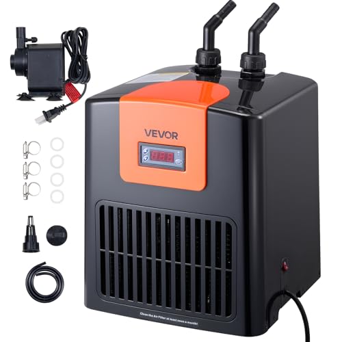 VEVOR 200L Aquarium Wasserkühler/Heizgerät mit Hochdurchfluss-Wasserpumpe, Kompressor, Titan-Verdampfer, komplettes Zubehör, schnelle Kühlung für Aquarium, Axolotl, Korallenriff von VEVOR