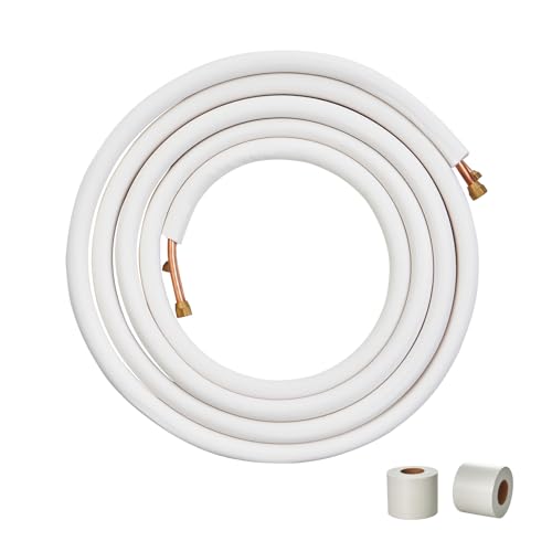VEVOR 25FT Mini-Split-Leitungsset, Kupferrohre mit 1/4" und 1/2" Außendurchmesser und dreischichtiger Isolierung, für Mini-Split-Klimaanlagen, Kältemittel- oder Wärmepumpengeräte und HVAC mit Wickelst von VEVOR