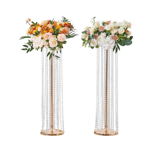 VEVOR 2er-Set Blumenhocker 20x20x90cm Blumenständer Eisen Beistelltisch Modern Kristallvase Gold-Galvanisierung Pflanzenhocker Pflanzenständer Metallständer für Dekoration von Bars Hotels Cafés von VEVOR