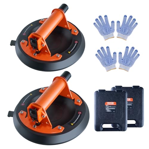 VEVOR 2er Set Saugheber aus NBR Glasheber φ203mm Vakuumheber Belastbarkeit 99-278kg Glassauger Betriebstemperatur -20-60℃ Plattenheber Vakuum Saugnapf mit Stahlgriff inkl. Aufbewahrungsbox Handschuhe von VEVOR