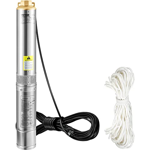 VEVOR 3,5" Tiefbrunnenpumpe 750W Brunnenpumpe 105L/min Tauchpumpe max. Förderhöhe 62m Rohrpumpe 230V 50Hz Sandpumpe IP68 Wasserpumpe mit 20m Kabel Pumpe Ideal zur Bewässerung oder Wasser-Versorgung von VEVOR