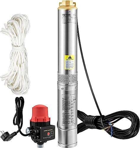 VEVOR 3" Tiefbrunnenpumpe 550W Brunnenpumpe Max. Durchfluss 50L/min Tauchpumpe Max. Förderhöhe 89m Tauchwasserpumpe Sandbeständig <5% Max. Drehzahl 2850U/min Süßwasserversorgung Bewässern Entwässerung von VEVOR