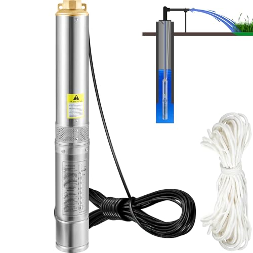 VEVOR 3" Tiefbrunnenpumpe 750W Brunnenpumpe 100L/min Tauchpumpe max. Förderhöhe 66m Rohrpumpe 230V 50Hz Sandpumpe IP68 Wasserpumpe 16 Laufradstufen Pumpe Ideal zur Bewässerung oder Wasser-Versorgung von VEVOR