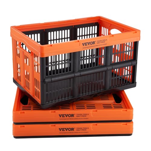 VEVOR 3er-Set 45L Profi Klappbox aus PP Transportbox Faltbarer Aufbewahrungsbox mit Handgriff Stapelbare Kisten Storage Box Faltboxen Stapelboxen für Aufbewahrung & Transport Orange von VEVOR