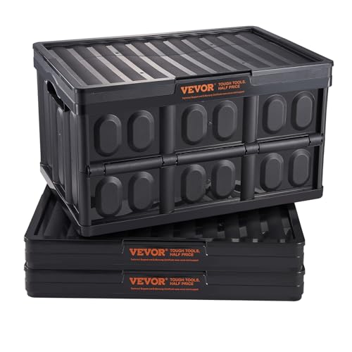 VEVOR 3er-Set 45L Profi Klappbox aus PP Transportbox mit Deckel Faltbarer Aufbewahrungsbox mit Handgriff Stapelbare Kisten Storage Box Faltboxen Stapelboxen für Aufbewahrung & Transport von VEVOR