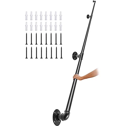 VEVOR 3x Retro Wasserrohr Handlauf 3m Handlauf Rustikal Kohlenstoffstahl 4x Wandhalterungen Industrieller Geländer Schutzbügel 200kg Tragfähigkeit Geeignet für Handläufe im Innen-/Außenbereich von VEVOR