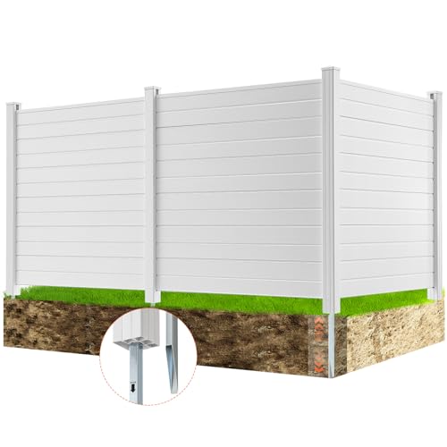 VEVOR 3xPaneele Gartenzaun 122x122cm Sichtschutzzaun PVC und verzinktes Blech-Erdspieß Windschutzzaun Metallpfähle bis 50cm Lamellenzaun Steckzaun Sichtschutz ideal für Pool-Ausrüstung Klimaanlagen von VEVOR