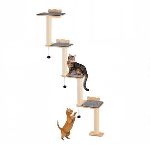 VEVOR 4 Etagen Katzenbaum Katzenwand Möbel Set mit 4 Sprungbrettern Wandmontiertes Katzen Schweberegal bis zu 18.1 kg, 12mm Kiefernholz Sitzstange zum Schlafen, Spielen und Klettern von VEVOR