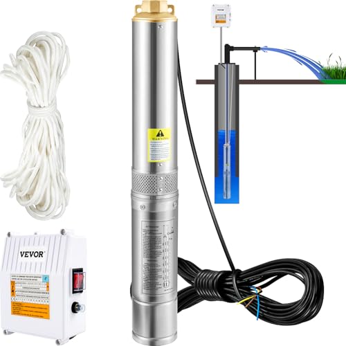 VEVOR 4" Tiefbrunnenpumpe 1100W Brunnenpumpe 190L/min Tauchpumpe max. Förderhöhe 57m Rohrpumpe 230V 50Hz Sandpumpe IP68 Wasserpumpe 0-40℃ Pumpe Ideal zur Bewässerung Wasser-Versorgung Entwässerung von VEVOR