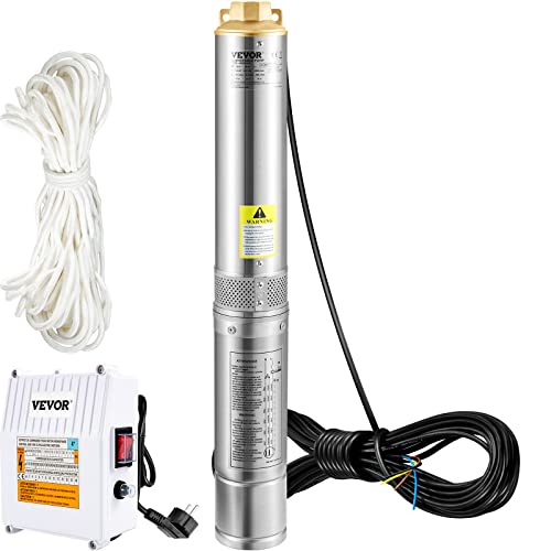 VEVOR 4" Tiefbrunnenpumpe 370W Brunnenpumpe 110L/min Tauchpumpe max. Förderhöhe 44m Rohrpumpe 230V 50Hz Sandpumpe Edelstahl Wasserpumpe 0-40℃ Pumpe Ideal zum Bewässern Wasser-Versorgen Entwässern von VEVOR