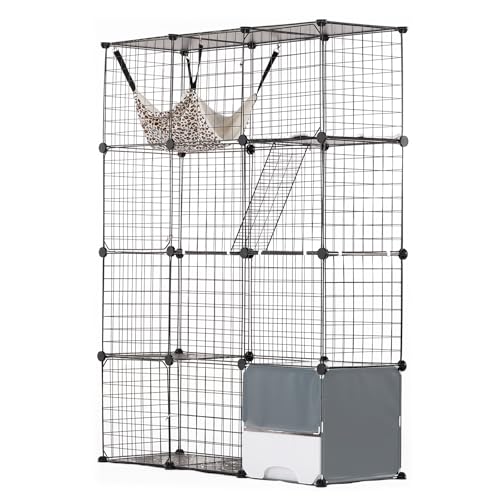 VEVOR 4-stöckiger Katzenkäfig, 1041 x 360 x 1397 mm, abnehmbares Katzengehege aus Metalldraht, mit Katzentoilette, Hängematte, Rampenleitern, Metalldrahtkäfige für drinnen und draußen, schwarz VEVOR 4-stöckiger Katzenkäfig, 1041 x 360 x 1397 mm, abnehmbares Katzengehege aus Metalldraht, mit Katzentoilette, Hängematte, Rampenleitern, Metalldrahtkäfige für drinnen und draußen, schwarz von VEVOR