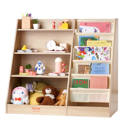 VEVOR 4-stöckiges Bücherregal aus Holz für Kinder, Sechsstöckiges Bücherregal, Baby-Aufbewahrungsregal, Bücher- und Spielzeug-Organizer-Schrank, für Kinderzimmer, Spielzimmer, Kindergarten von VEVOR