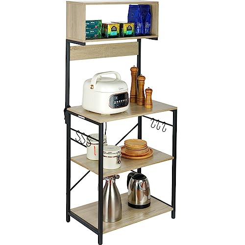 VEVOR 4-stufiges Küchenregal Standregal 600 x 380 x 1530 mm, Bäckerregal mit 6 Haken und Regalablagen, 54,9 kg Belastbar Mikrowellenregal, Industrie-Design, Geschirr Wasserkocher Toaster Aufbewahrung von VEVOR