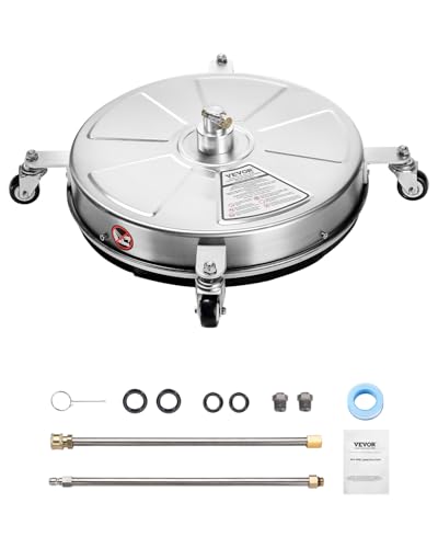 VEVOR 465 mm Hochdruckreiniger-Oberflächenreiniger, Flächenreiniger aus Edelstahl mit 4 Rädern, max. 4000 PSI, 1/4-Zoll-Schnellanschluss, 2 Sprühdüsen, 2 verlängerte Stäbe für Beton, Terrasse, Deck von VEVOR