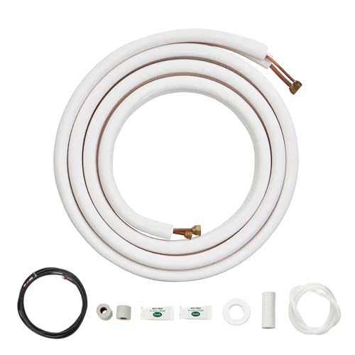 VEVOR 4876,8 mm Mini-Split-Leitungssatz, 6,4 und 9,5 mm Außendurchmesser, Kupferrohre und dreischichtige Isolierung, für Klimaanlagen oder Heizungspumpengeräte und HVAC mit umfangreichem Zubehör von VEVOR