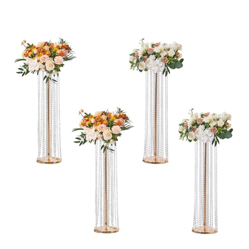 VEVOR 4er-Set Blumenhocker 20x20x90cm Blumenständer Eisen Beistelltisch Modern Kristallvase Gold-Galvanisierung Pflanzenhocker Pflanzenständer Metallständer für Dekoration von Bars Hotels Cafés von VEVOR