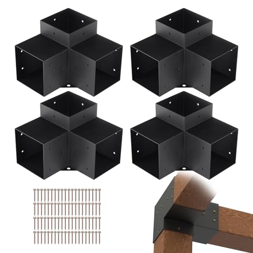 VEVOR 4er-Set Pfostenverbinder aus 2 mm dicken Stahlplatten Pfostenecke Pergola Eckverbinder Holzverbinder 90°-Stiefelstruktur Eckhalterung Holzbalken Pavillon Halterungs Set 270 x 270 x 202 mm von VEVOR