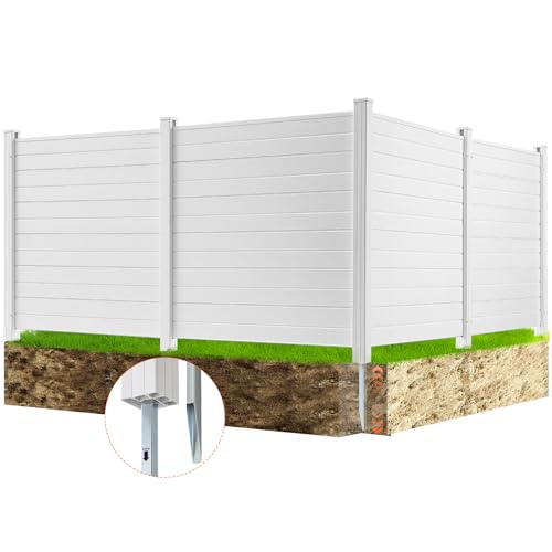 VEVOR 4xPaneele Gartenzaun 122x122cm Sichtschutzzaun PVC und verzinktes Blech-Erdspieß Windschutzzaun Metallpfähle bis 50cm Lamellenzaun Steckzaun Sichtschutz ideal für Pool-Ausrüstung Klimaanlagen von VEVOR
