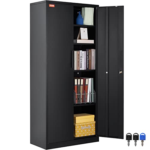 VEVOR 5-Stockiger Aktenschrank Beistellcontainer mit 2 Magnetischen Türen, 90,72 kg Belastbar pro Regal, Abschließbarer Lagerschrank, Metallschrank Bürokommode, für Büro, Zuhause usw. Schwarz von VEVOR