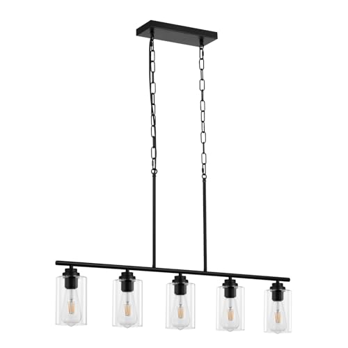 VEVOR 5-flammige Pendelleuchte für Kücheninseln, 60 W, verstellbare Esszimmerleuchte mit klarem Glaslampenschirm, 4 Stangen, 2 Metallketten, linearer Kronleuchter im Landhausstil VEVOR 5-flammige Pendelleuchte für Kücheninseln, 60 W, verstellbare Esszimmerleuchte mit klarem Glaslampenschirm, 4 Stangen, 2 Metallketten, linearer Kronleuchter im Landhausstil von VEVOR