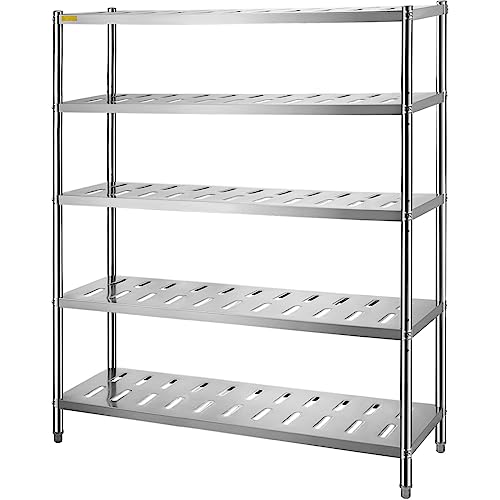 VEVOR 5-stöckiges Edelstahl-Garagenregal, 150 x 45 x 180 cm, Robustes Lagerregal, 299,8 kg Gesamtkapazität, mit Verstellbarer Höhe und Belüftungslöchern, Silber von VEVOR