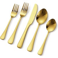 60 tlg. Besteckset in Gold aus lebensmittelechtem Edelstahl, hochglanzpoliertes Essbesteck-Set, spülmaschinenfestes Essgeschirr, Service für 12 von VEVOR