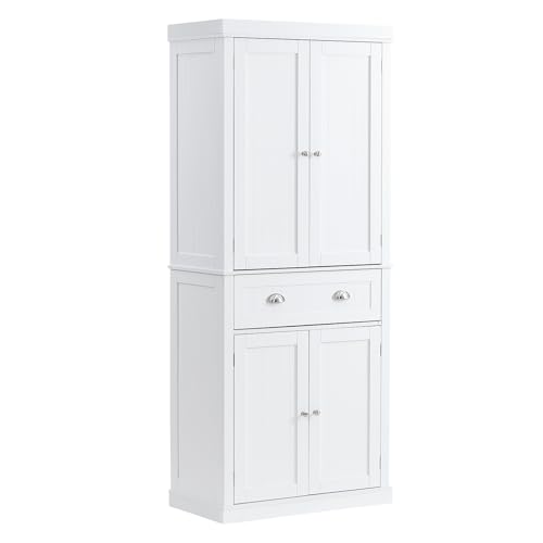 VEVOR 183 cm Vorratsschrank für die Küche, Hauswirtschaftsschränke mit Türen, Schublade & 3 Verstellbaren Regalen, Speisebuffet-Vorratskammern für Küche, Wohnzimmer, Esszimmer, Waschküche, Weiß von VEVOR