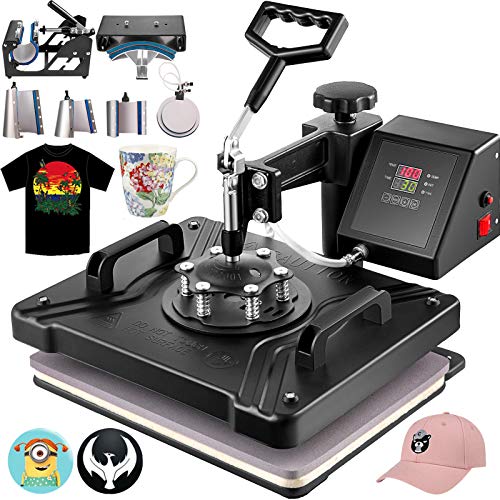 VEVOR 8 in 1 Wärmepresse, 38 x 30 cm Tassen Wärmeübertragungsmaschine Wärmedruckmaschine mit LED-Digitalanzeige Schwarz für Hüte Mützen T-Shirts Tassen Teller von VEVOR