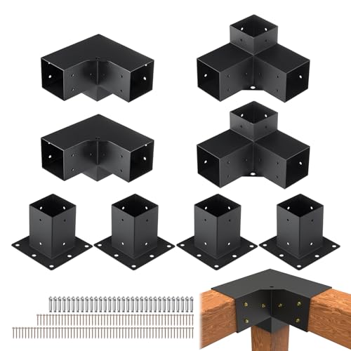 VEVOR 8er-Set Pfostenverbinder aus 2 mm dicken Stahlplatten Pfostenecke Pergola Eckverbinder Holzverbinder 90°-Stiefelstruktur Eckhalterung Holzbalken Pavillon Halterungs Set 220 x 220 x 152 mm von VEVOR