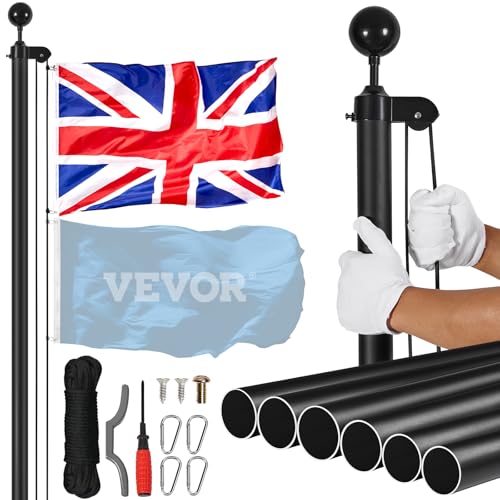 VEVOR Abnehmbarer Fahnenmast-Set, 9,2 m, Robustes Fahnenmast-Set aus Aluminiumlegierung, für den Außenbereich, 3 Anzeigemodi, Fahnenmast mit professionellem Zubehör, britische Flagge, Schwarz VEVOR Abnehmbarer Fahnenmast-Set, 9,2 m, Robustes Fahnenmast-Set aus Aluminiumlegierung, für den Außenbereich, 3 Anzeigemodi, Fahnenmast mit professionellem Zubehör, britische Flagge, Schwarz von VEVOR