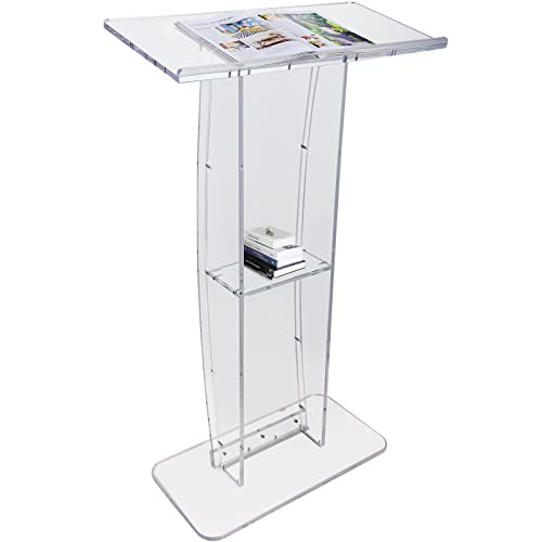 VEVOR Acryl-Podium Stehpult Rednerpult, 119,8 cm Klarer Acryl-Podiumsständer mit Breiter Lesefläche & Ablagefach, Stehschreibtisch für Büro, Schule, 15 kg Tragfähigkeit Podium-Ständer Transparent von VEVOR