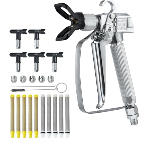 VEVOR Airless Farbspritzpistole, 3600 PSI Hochdruck Airless Farbspritzpistole mit 5 Düsen, 211, 315, 417, 517, 623, Airless Farbspritzpistolen Set mit Filtern & Reinigungsnadel & Bürste VEVOR Airless Farbspritzpistole, 3600 PSI Hochdruck Airless Farbspritzpistole mit 5 Düsen, 211, 315, 417, 517, 623, Airless Farbspritzpistolen Set mit Filtern & Reinigungsnadel & Bürste von VEVOR
