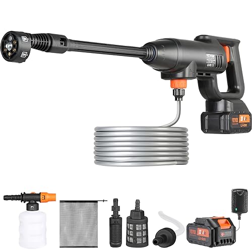 VEVOR Akku Hochdruckreiniger Kabellos Wasser Druckreiniger Spritzpistole Druckreinigerpistole (220W 21V, 40bar, zur mobilen Reinigung und Bewässerung, 4L/min, inkl. Zubehör, Ladegerät) von VEVOR