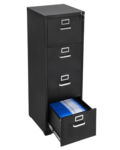 VEVOR Aktenschrank mit 4 Schubladen und Schloss, vertikale Büroschränke aus Metall für Homeoffice, Lagerschrank Materialschrank mit Abnehmbarer Hängestange, für Akten im A4 (schwarz) von VEVOR
