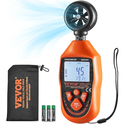 VEVOR Anemometer 69,35MPH Luftgeschwindigkeitsmesser 163x54x32mm Windmesser IP44 Windmessgerät Windstärkemesser MAX/MIN/AVG/CU-Windgeschwindigkeitsdaten -10-45℃ Luftmesser Geschwindigkeitsmessgerät von VEVOR