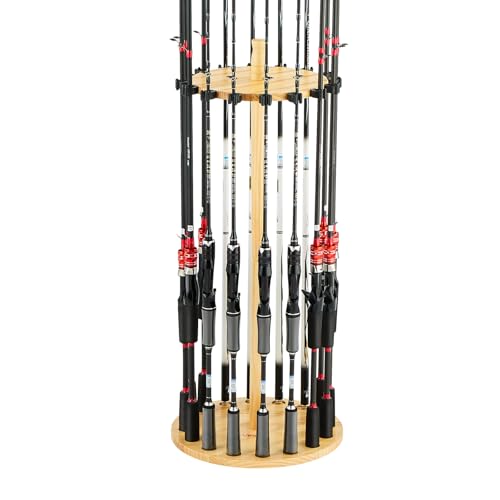 VEVOR Angelrutenhalter für 16 Angelruten, 360° drehbarer Rutenständer (rund) aus Holz für die Organisation und Lagerung, platzsparende Bodenständer Angelausrüstung, Geschenke für Angelfreunde von VEVOR