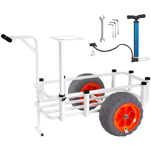 VEVOR Angelwagen Aluminium Transportwagen mit 2 PU-Rädern Transportkarre Angeln 1480x940x950mm Angelkarre 159kg Gewichtskapazität Angel Trolley Sackkarre Strandwagen Strandtrolley von VEVOR