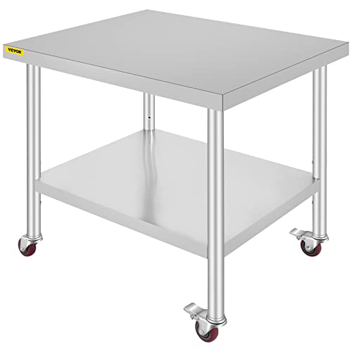 VEVOR Arbeitstisch 91 x 76 x 82 cm Edelstahl Catering Arbeitstisch etwas 160 kg für Belastbarkeit Lebensmittel Zubereitungstisch Gewerbliche Arbeitstisch für Küche Bar Restaurantar 4 verstellbare Füße von VEVOR