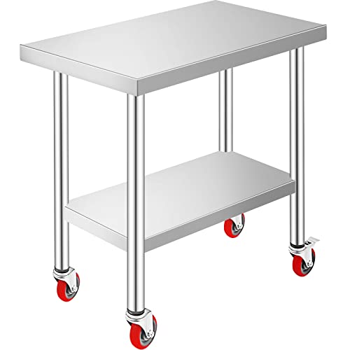 VEVOR Arbeitstisch Edelstahl 76 x 46 x 86 cm Werkbank Catering Arbeitstisch etwas 100 kg für Belastbarkeit Lebensmittel Zubereitungstisch Gewerbliche Arbeitstisch für Küche 4 verstellbare Füße von VEVOR