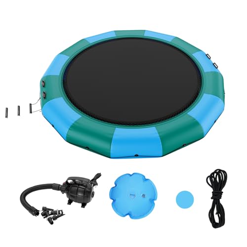 VEVOR Aufblasbarer Wassertrampolin Leiter, wasserdichte, Abriebfeste, Langlebige Wassertrampoline 4,57 m Großen Sprungfläche, Sprungplattform-Wasserpark Pool Trampolin, Spielzeuge Blau & Grün von VEVOR
