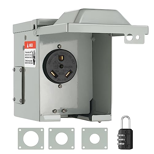 VEVOR Außensteckdose RV NEMA TT-30R(XD-010) 125/250 V Wasser- und staubdicht Wohnwagen Wohnmobil 155 x 130 x 165 mm Einspeisestecke mit einem Erdungskabel vorinstalliert 30 A Max. Strom von VEVOR