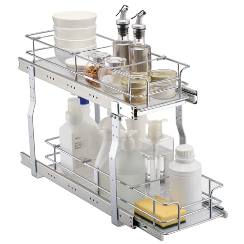 VEVOR Ausziehbarer Spülschrank-Organizer mit 2 Ebenen unter Waschbecken Regal (215 x 533 x 385 mm) Gewürzregal Küchenregal Lagerregal Organizer aus verchromtem Stahl für Küche Badezimmer (1 Stk.) von VEVOR
