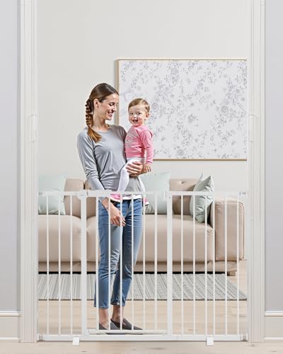 VEVOR Babygitter Hundegitter Trenngitter mit Verstellbarer Breite (65-121,9 cm), Treppenschutzgitter für die Sicherheit von Kindern & Haustieren, Einhandöffnung, für Treppen und Türen, Weiß von VEVOR