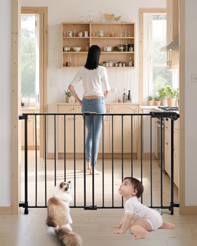 VEVOR Babygitter Hundegitter Trenngitter mit Verstellbarer Breite (750-1219 mm), Treppenschutzgitter für die Sicherheit von Kindern & Haustieren, Einhand offen, für Treppen und Türen, schwarz von VEVOR