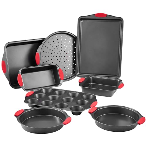 VEVOR Backformen-Set 8-teilig antihaftbeschichtete Kochgeschirrplatten und -bleche aus Karbonstahl, Backgeschirr-Kochsets für den Küchenofen mit Silikongriffen, für Keksen Kuchen Muffins Brot von VEVOR