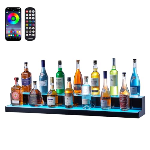 VEVOR Barregal Weinregal, LED-beleuchtetes Hausbarregal mit RF-Fernbedienung und App-Steuerung, 2 stufiges Getränkebeleuchtungsregal aus Acryl, 121 x 20 x 15 cm Weinflaschenständer Freistehend von VEVOR