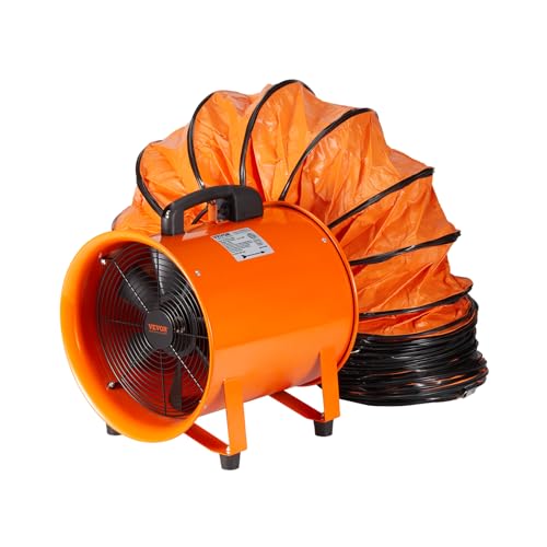 VEVOR Bauventilator 145-W-AC-Motor Baugebläse 2900 U/min Baulüfter Gebläse 1020 CFM (1733 m3/h) Axiallüfter mit 8 m Schlauch Axialgebläse 79 dB Geräuschpegel Industrielüfter von VEVOR